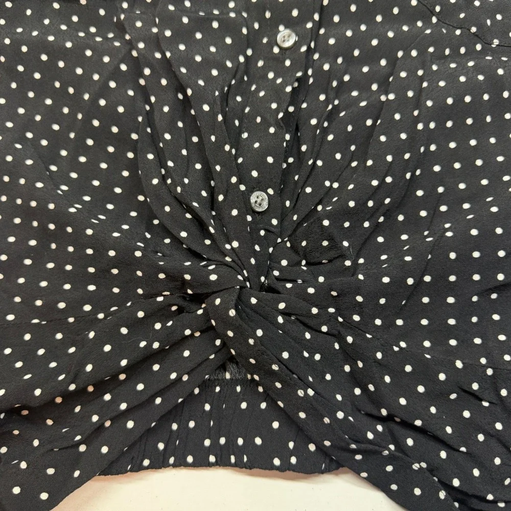A&F Womens‎ XL Black Polka Dot Knot Button Up Blouse Top Retro Office Business - Picture 5 of 8